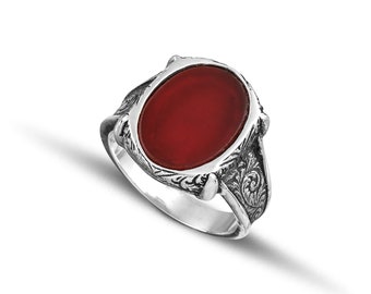 Men sterling silver 925 ring with carnelian stone