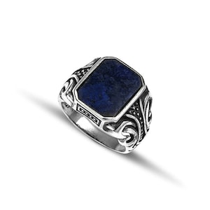 Sterlingzilveren 925 herenring met lapis lazuli-steen