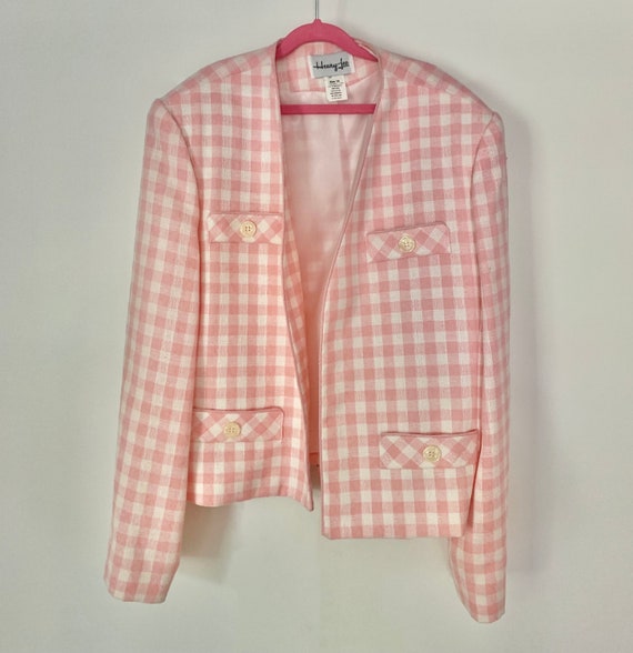 Vintage Pastel Pink Checkered Blazer - Women's Coa