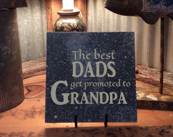 Promoted to Grandpa Engraved Corian Tile, Father's Day Gift