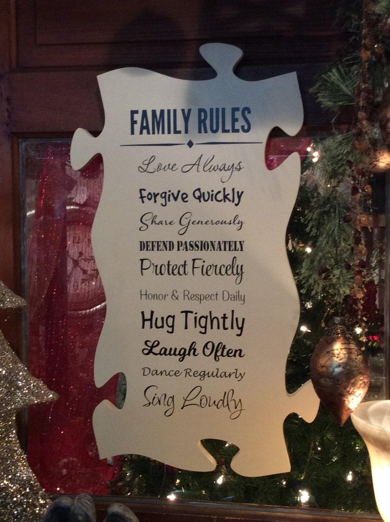 Family Rules Puzzle Piece Connectable Wall Decor Blossoming Etsy