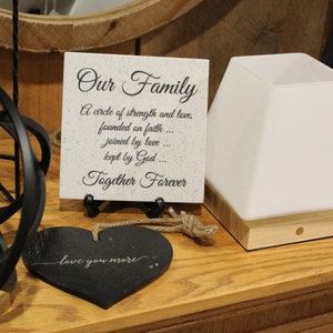 Engraved Family Quote Corian Tile, Home Decor (6" x 6")