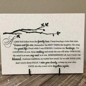 A LIMB HAS fallen from the family tree - 11” x 8” Laser Engraved Corian Home Decor