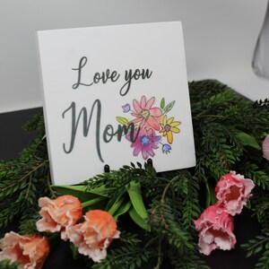 Love You Mom, 6 x 6 Corian Tile, watercolor floral, customizable
