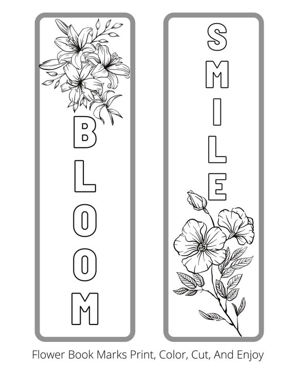 Printable Flower Bookmark to Color for Spring Coloring Etsy