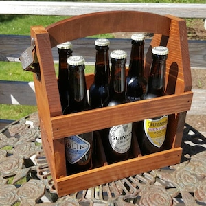 Rustic Beer Caddy with Bottle Opener (Holds 6 bottles of beer or soda)