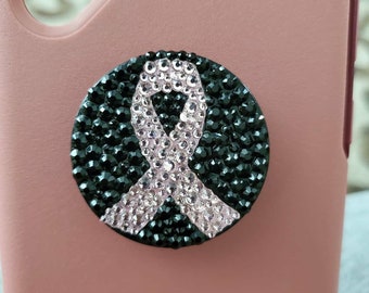 Blinged Breast Cancer Awareness PopSocket, PopSocket with Pink Ribbon