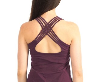 Lattice Yoga Tank Top, Built in Bra Tank Top, Criss Cross Back Tank, Activewear for Women, Women Gift, Wholesale Clothing, Cotton Tank Top