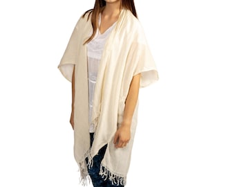 Plus Size Cotton Fringe Kimono Cover Up, Lightweight Cardigan Wrap, Summer Kimono, Wedding Cardigan, Resortwear Cardigan, Plus Size Cardigan