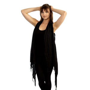 Evening Wear Kimono, Vacation Wear Kimono with Fringe, Cover Up for Sleeveless Dress, Plus Size Long Vest, Maxi Festival Cardigan