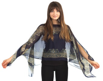Wiwish Women's Baggy Solid Sheer Chiffon Caftan Poncho Plus Size Batwing Tunic Top Blouse Wiwish Women's Baggy Solid Sheer Chiffon Caftan Poncho Plus Size Batwing Tunic Top Blouse