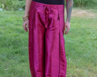 Fisherman Palazzo Pants, Ladies Wraparound Pants, Silk Trousers, Plus Size Pants, Sarong Pants, One Size Fits All Pants, Unisex Silk Pants