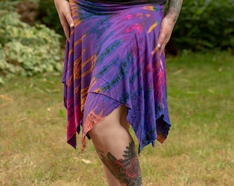 Rainbow Tie Dye Skirt, Plus Size Fairy Skirt, Flowing Knee Length Skirt, High Waisted Knee Length Skirt, High Waisted Plus Size Skirt