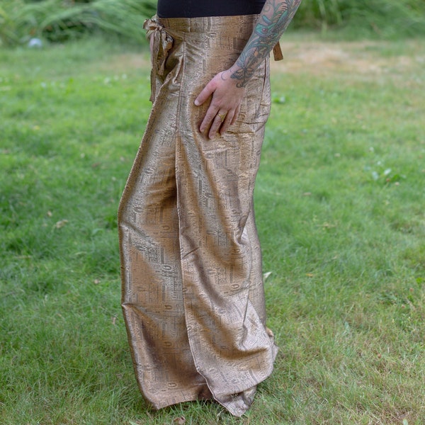 Thai Silk Wraparound Pants, Loungewear Pants, Silk Trousers, Wrap Pants, Plus Size Pants, Gift Women, Boho Trousers, Reversible Tie Pants