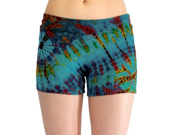 Turquoise Tie Dye Booty Shorts, Tie Dye Shorts Women, Rainbow Shorts, Yoga Shorts, Rainbow Shorts, Yoga Shorts Women, Rainbow Shorts Women