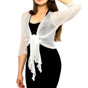 Sheer Bridal Bolero Wedding Shrug, Vacation Sweater, Knit light Cardigan, Long Sleeve Summer Shrug, Women Gift, Resort Wear Cover Up