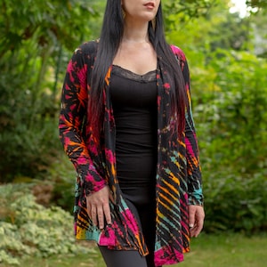 Tie Dye Long Sleeve Cardigan, Women&#39;s Top, Loungewear Cover Up, Boho Clothing, Hand Dyed Tie Dye, Women Gift, Plus Size Cardigan