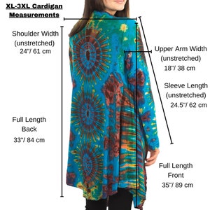 Measurements of Model Wearing Turquoise Tie Dye Long Cardigan XL-3XL