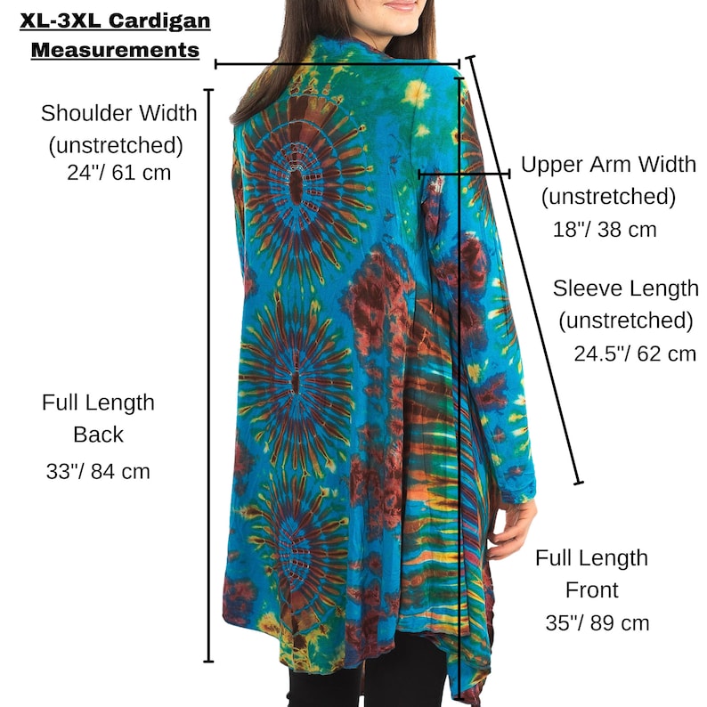 Measurements of Model Wearing Turquoise Tie Dye Long Cardigan XL-3XL