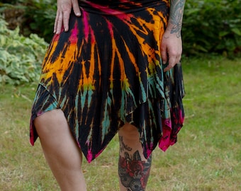 Rainbow Fairy Skirt, Tie Dye Skirt, Gypsy Skirt, High Waisted Knee Length Skirt, Festival Wear Plus Size, Pixie Skirt, Hippie Skirt