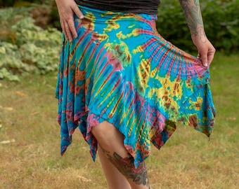 Tie Dye Skirt, High Waisted Plus Size Skirt, Flowing Knee Length Skirt, Gypsy Skirt, Plus Size Festival Wear, Hippie Skirt, Fairy Skirt