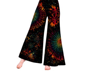 Pantalones palazzo de pierna ancha con estampado tie-dye, ropa cómoda para estar en casa, regalo para mujer, regalo para mamá, pantalones hippies gitanos, pantalones de yoga, novia