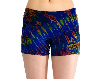 Cobalt Blue Tie Dye Booty Shorts, Tie Dye Shorts Women, Rainbow Shorts, Yoga Shorts, Rainbow Shorts, Yoga Shorts Women, Rainbow Shorts Women