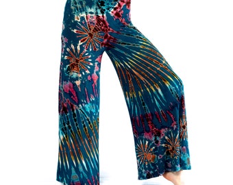 Wide Leg Tie Dye Palazzo Pants, Comfy Loungewear, Women Gift, Gift for Mom, Hippie Gypsy Trousers, Yoga Pants, Girlfriend