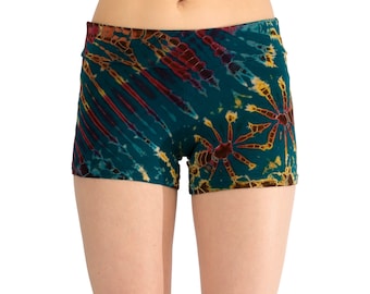 Teal Tie Dye Booty Shorts, Tie Dye Shorts Women, Rainbow Shorts, Yoga Shorts, Rainbow Shorts, Yoga Shorts Women, Rainbow Shorts Women