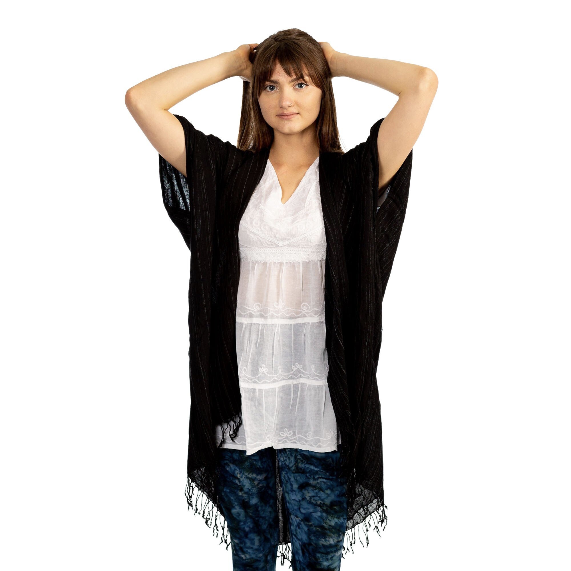 Black Cotton Cardigan Cotton Fringe 