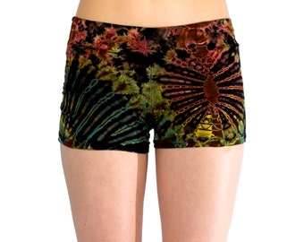 Black Tie Dye Yoga Booty Shorts, Tie Dye Shorts Women, Rainbow Shorts, Girlfriend Gift, Rainbow Hotpants, Yoga Shorts, Short Shorts Women