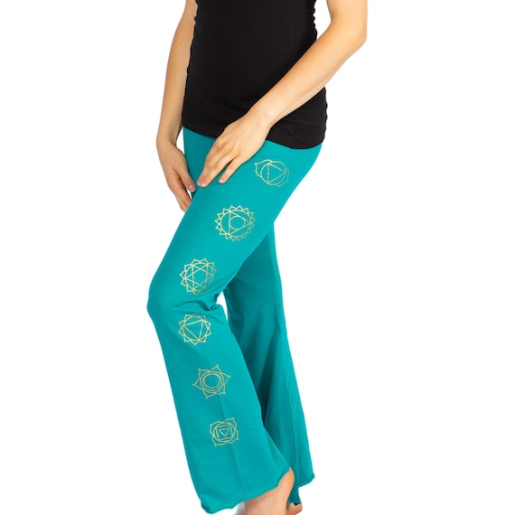 Buy Turquoise Cotton Yoga Pants, Yoga Clothes, Cotton Trousers