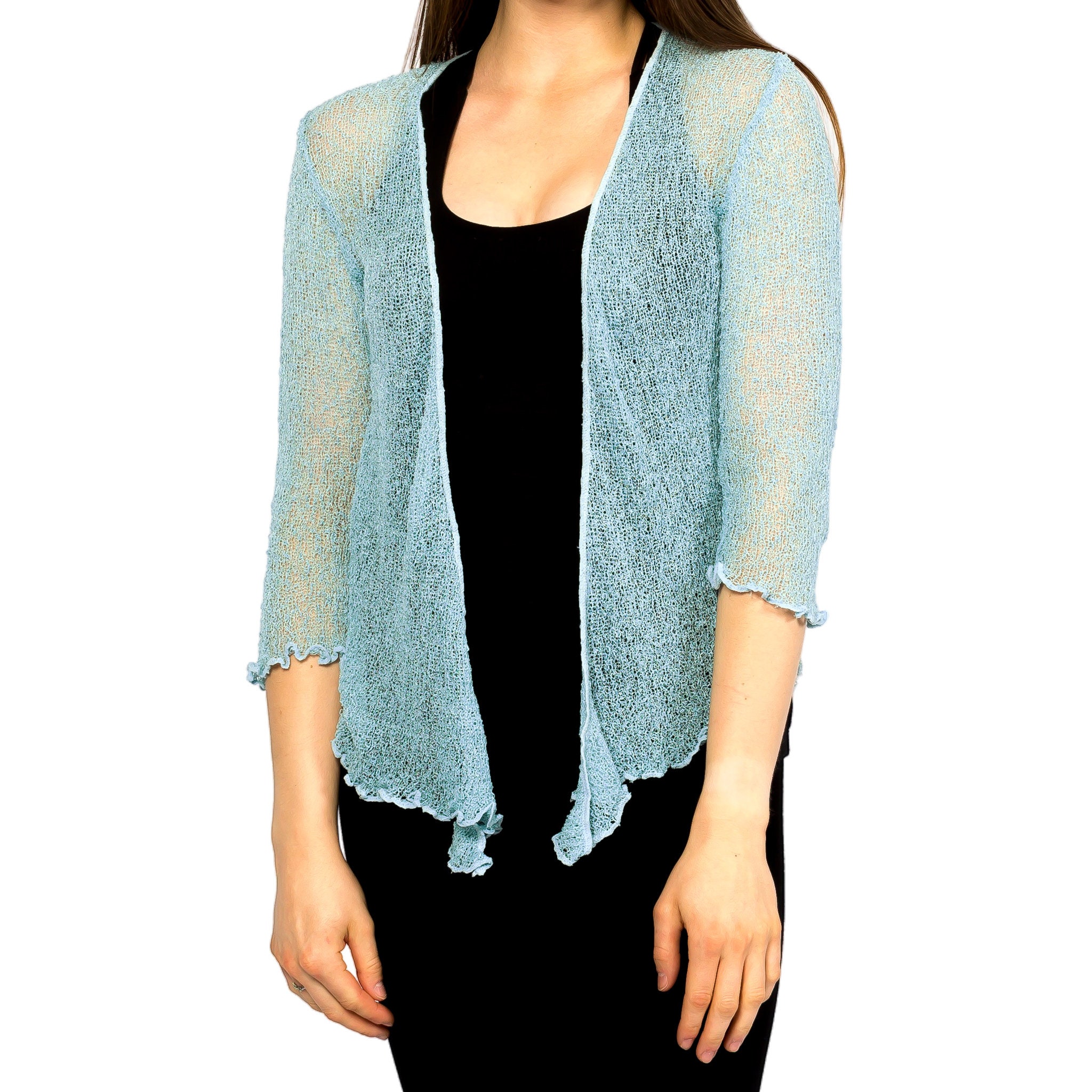 【&her 】Sheer Cardigan Set ネイビー×ライトブルー 美品 Side ribbon sheer cardigan