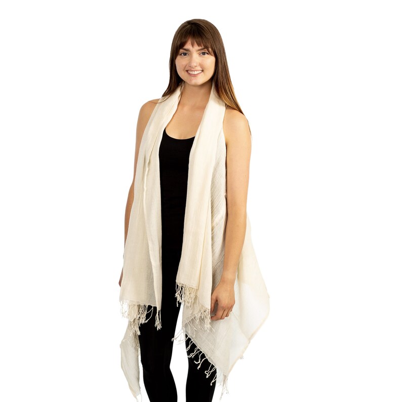 Women's Summer Kimono, Luxury Resort Wear, Swimsuit Cover Ups for Women, Sleeveless Cotton Kimono with Fringe, Open Front Kimono Off White