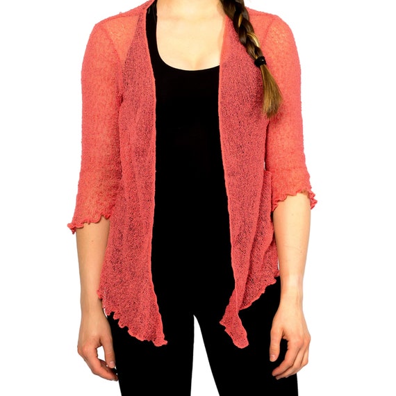 Coral Light Sheer Cardigan Hand Knit Soft Evening Sweater - Etsy