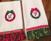Monogrammed Christmas Kitchen Towel, Personalized Kitchen Towel, Christmas Gift Towel, Christmas Teacher Gift, Dish Towel, Tea Towel