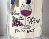 Wine Tote, Canvas Wine Tote, Wine Bag, Canvas Wine Bag, Embroidered Wine Bag, Monogrammed Wine Bag, Wine Carrier, Hostess Gift