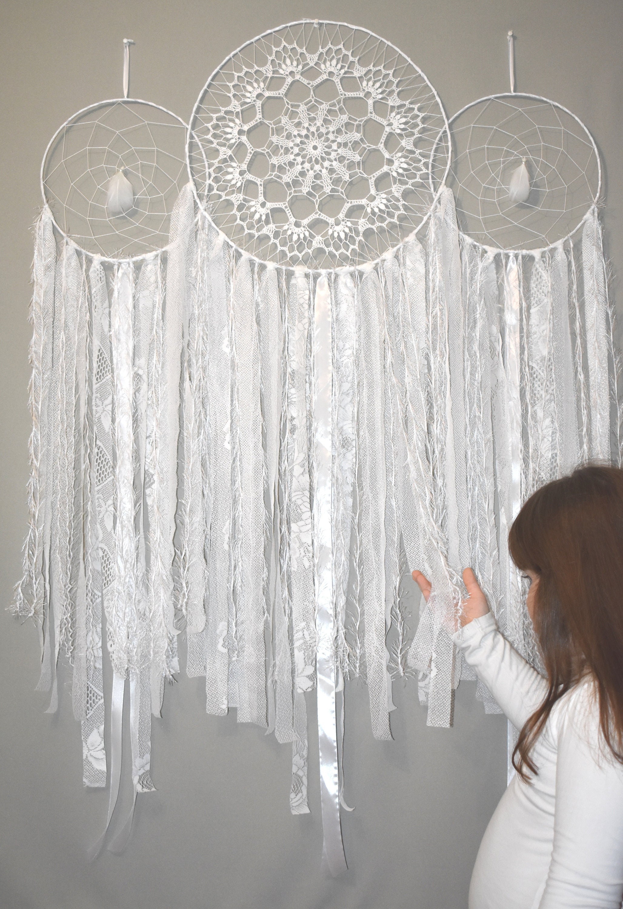 LARGE DREAM CATCHER Wall Hanging White Boho Giant Dreamcatcher Etsy