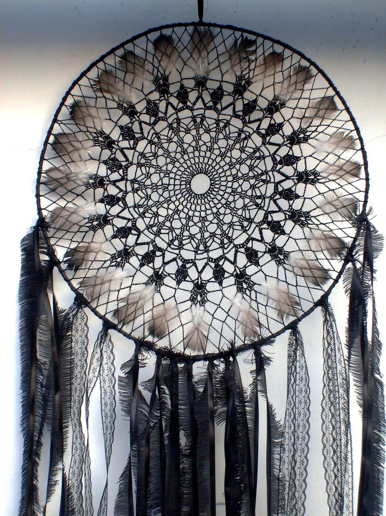 LARGE DREAM CATCHER Wall Hanging Dreamcatcher Big Gray Black Etsy