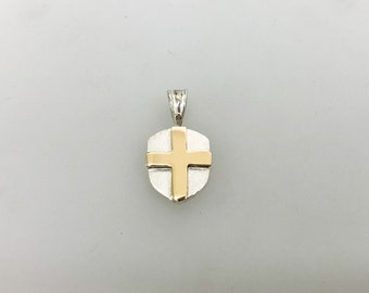 Sterling Silver and 9ct Yellow Gold English Shield Pendant