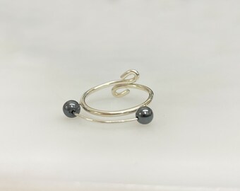 Silver Anxiety Fidget Ring with Hematite Flyover