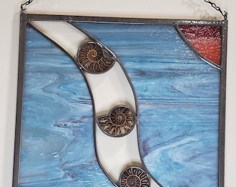 Ammonites set in stained glass