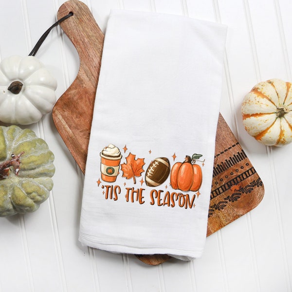 Fall Football Towel - Fall Tea Towel - Fall PSL Kitchen Decor - Seasonal Flour Sack Dish Towel - Coffee Bar Towel - Fall Farmhouse