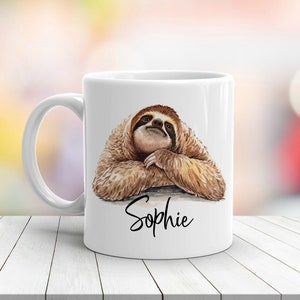 Cute Custom Sloth Coffee Mug - Personalized Sloth Cup - Sloth Lover&#39;s Gift - Mother&#39;s Day or Birthday Gift - Funny Watercolor Sloth Gift