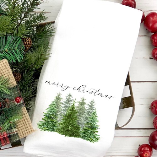 Christmas Kitchen Towel Rustic Tree Merry Christmas Tea Etsy