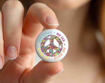 No Kings No ICE Protest Pin – Peace Sign Flower Button – Anti Authoritarian Protest Pin – Political Activist Button – Peace Protest Pin