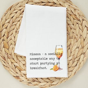Mimosa Flour Sack Towel - Cocktail Themed Kitchen Towel - Champagne Brunch Tea Towel - Bar Towel - Bridal Shower Gift
