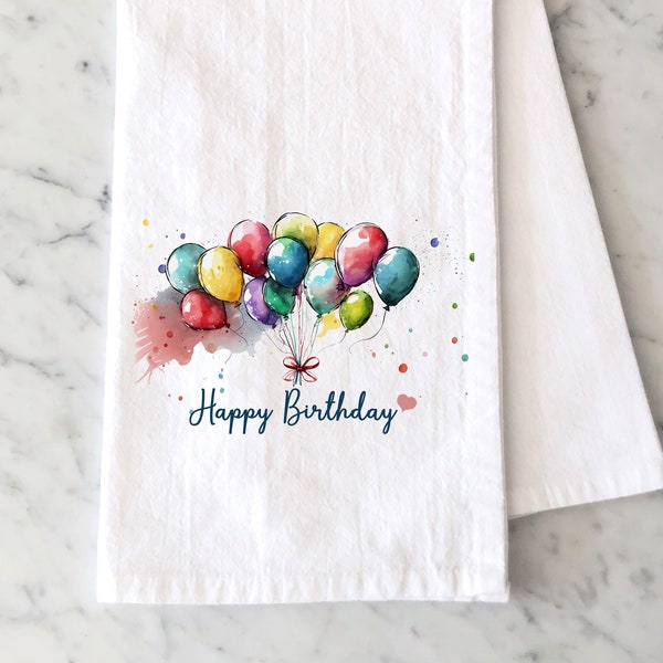 Personalized Birthday Balloon Tea Towel - Custom Birthday Gift - Personalized Birthday Gift for Her - Happy Birthday Gift - Kitchen Decor