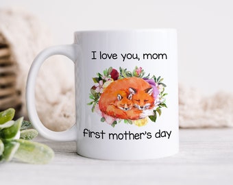 Personalized Mama and Baby Fox First Mother's Day Coffee Mug - Watercolor Mama Fox Coffee Mug - Mother's Day Coffee Mug