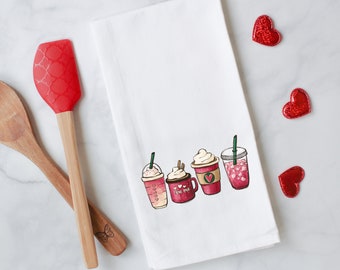 Valentine's Day Tea Towel - Valentine Decor Flour Sack - Farmhouse Decor - Coffee Bar Towel - Housewarming Gift - Kitchen Decor